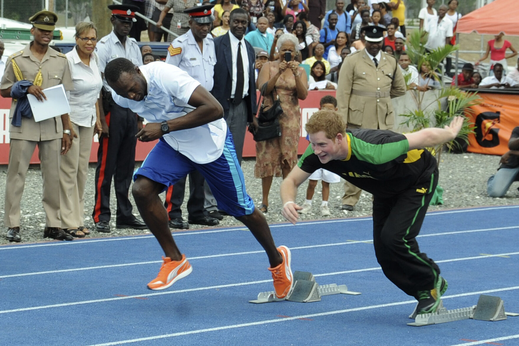 APTOPIX Jamaica Prince Harry Usain Bolt